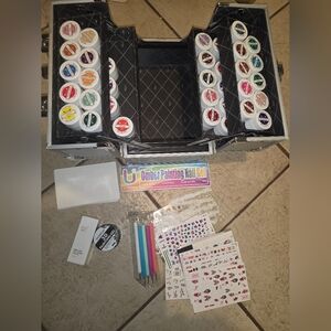 Caboodle Box With Nail Art Supplies. Painting Gel, Stickers, 3d Embossing Gel  +